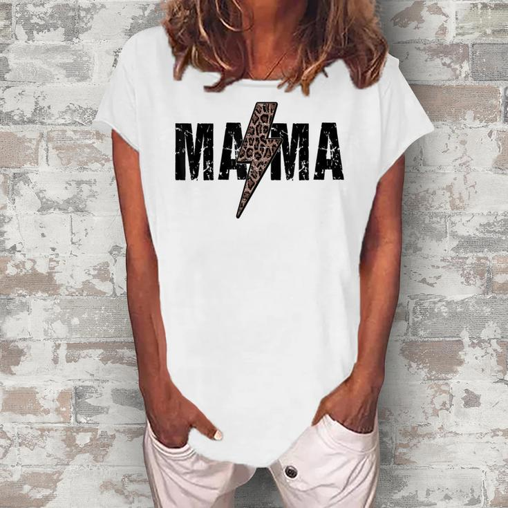 Mama Lightning Bolt Leopard Cheetah Print Mothers Day  Women's Loosen Crew Neck Short Sleeve T-Shirt