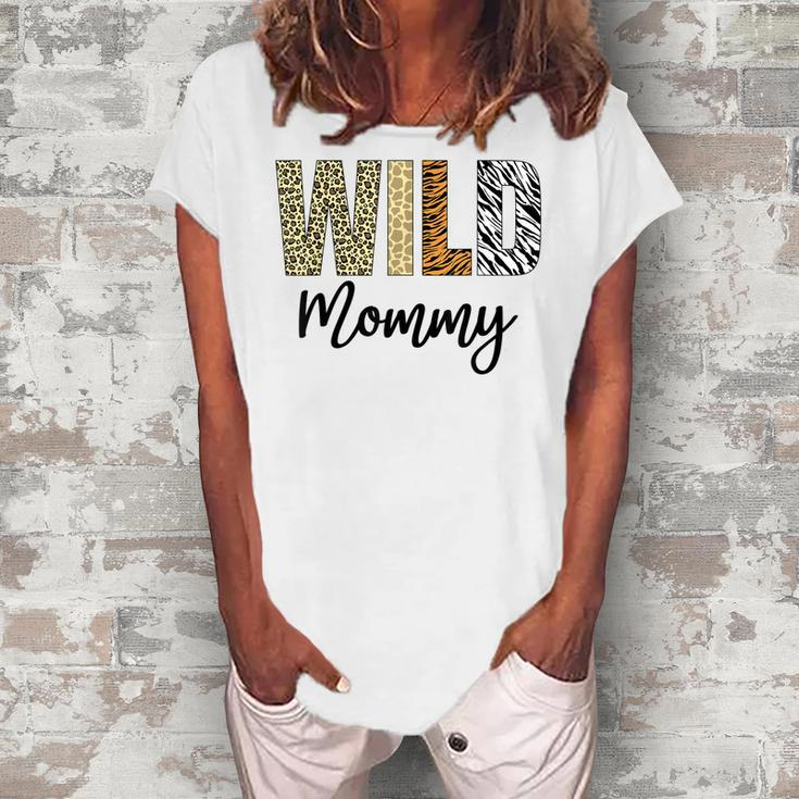 Mommy Of The Wild One Zoo Birthday Safari Jungle Animal  Women's Loosen Crew Neck Short Sleeve T-Shirt