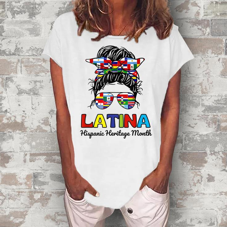 N Girl Women Messy Bun Latina Hispanic Heritage Month  Women's Loosen Crew Neck Short Sleeve T-Shirt