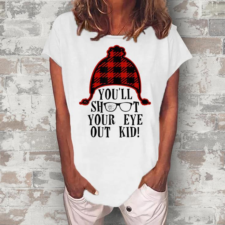 Oh Fudge Youll Shoot Your Eye Out Christmas Santa Claus Hat  Women's Loosen Crew Neck Short Sleeve T-Shirt