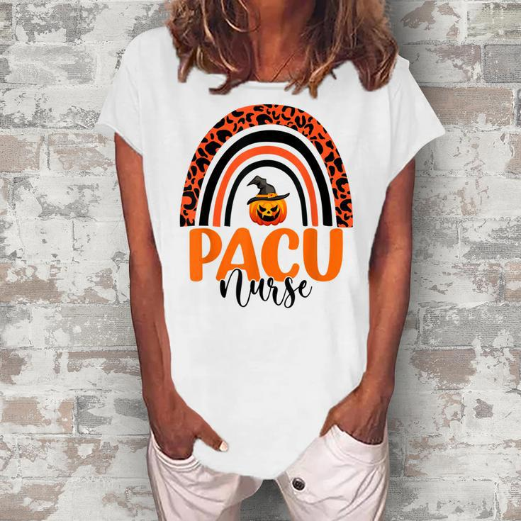 Pacu Nurse Leopard Rainbow Halloween Pumpkin Nursing  Women's Loosen Crew Neck Short Sleeve T-Shirt