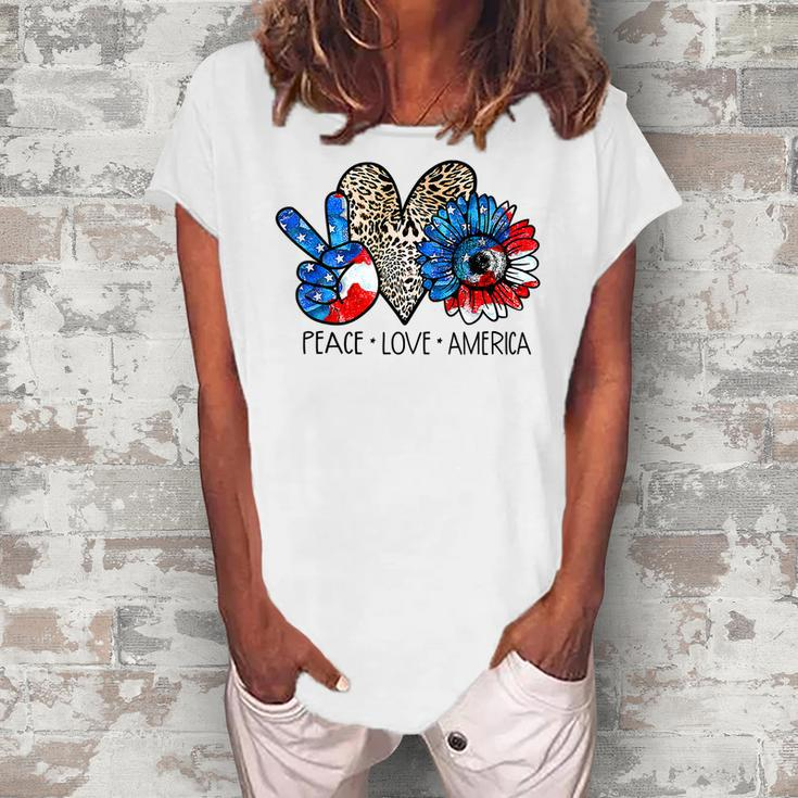 Peace Love America Leopard Sunflower 4Th Of July Patriotic  Women's Loosen Crew Neck Short Sleeve T-Shirt