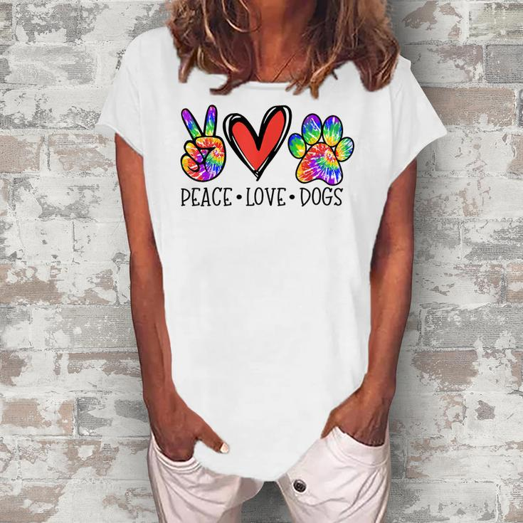 Peace Love Dogs Paws Tie Dye Rainbow Animal Rescue Womens  Women's Loosen Crew Neck Short Sleeve T-Shirt