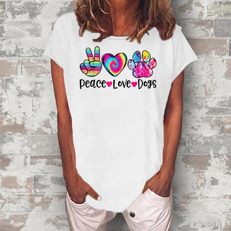 Peace Love Dogs Tie Dye Dog Paw Dog Mom Mothers Day  Women's Loosen Crew Neck Short Sleeve T-Shirt