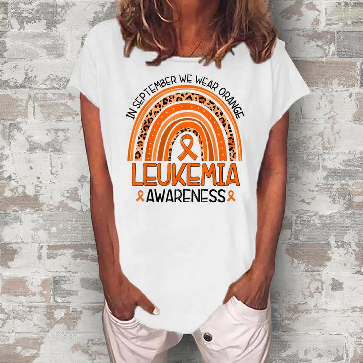 Rainbow In September We Wear Orange Leukemia Awareness Month  Women's Loosen Crew Neck Short Sleeve T-Shirt