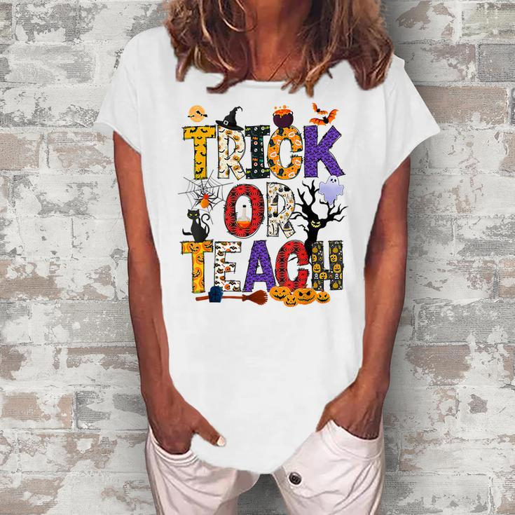 Retro Trick Or Teach Teacher Halloween Costume Men Women  V3 Women's Loosen Crew Neck Short Sleeve T-Shirt