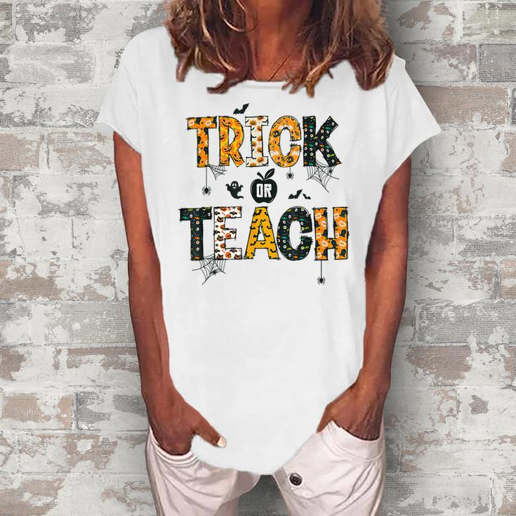 Trick Or Teach Funny Halloween Costume Cute Teacher Life  Women's Loosen Crew Neck Short Sleeve T-Shirt