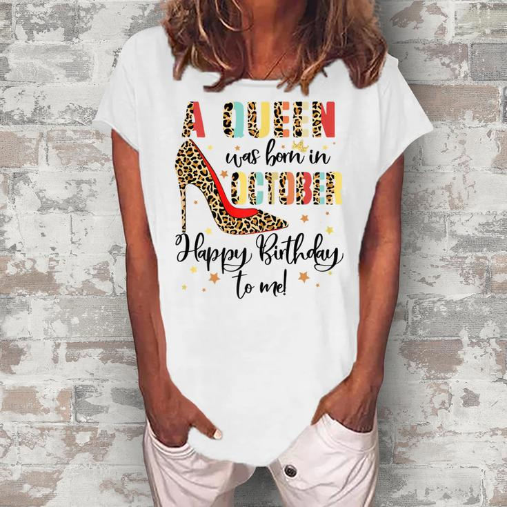 Womens A Queen Was Born In October Happy Birthday To Me  Women's Loosen Crew Neck Short Sleeve T-Shirt