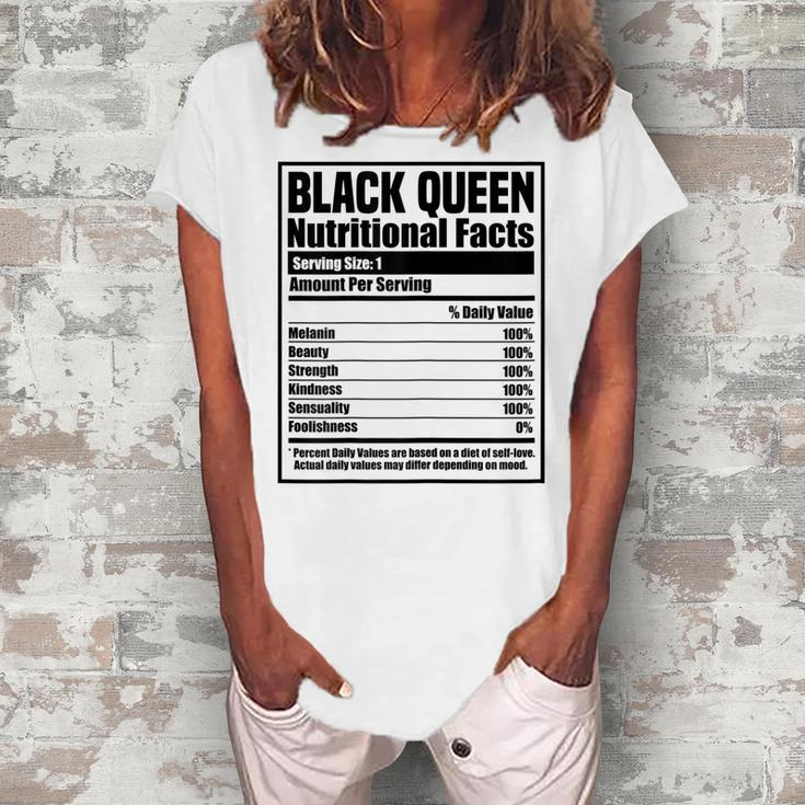 Womens Black History Month Nutrition Facts Black Queen  Women's Loosen Crew Neck Short Sleeve T-Shirt
