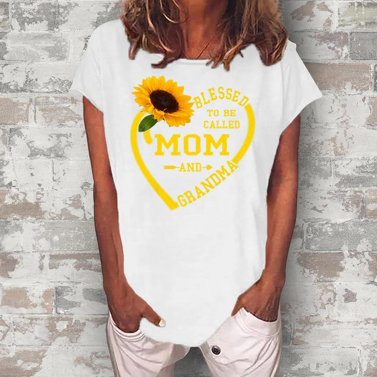 Womens Blessed To Be Called Mom And Grandma Mothers Day Sunflower   Women's Loosen Crew Neck Short Sleeve T-Shirt