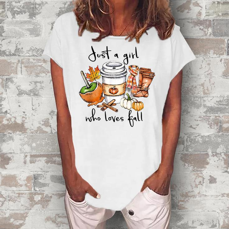 Womens Just A Girl Who Loves Fall Pumpin Spice Latte Autumn  Women's Loosen Crew Neck Short Sleeve T-Shirt