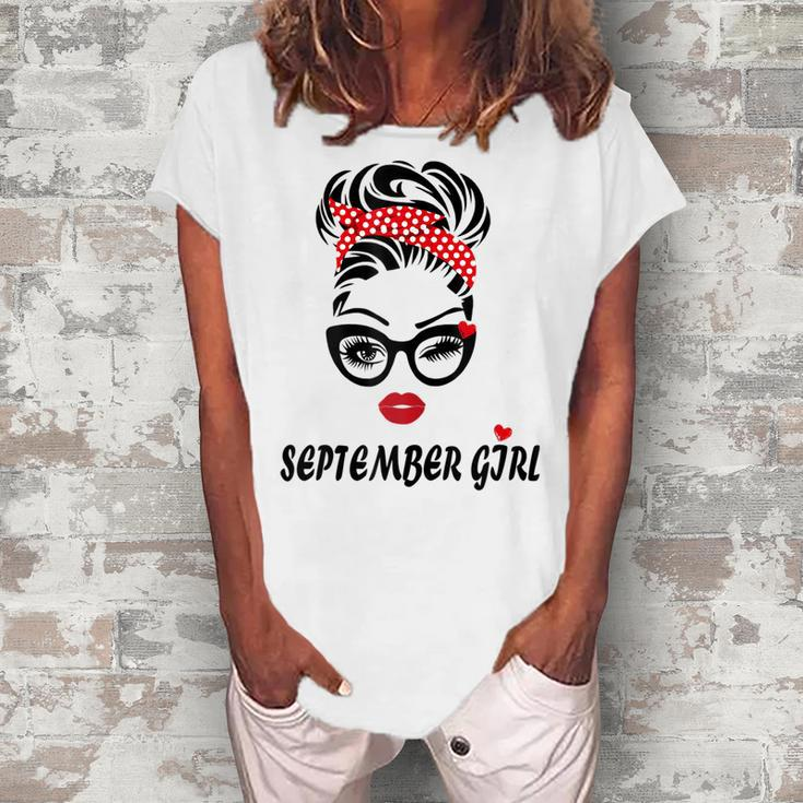 Womens September Girl Wink Eye Woman Face Was Born In September  V2 Women's Loosen Crew Neck Short Sleeve T-Shirt