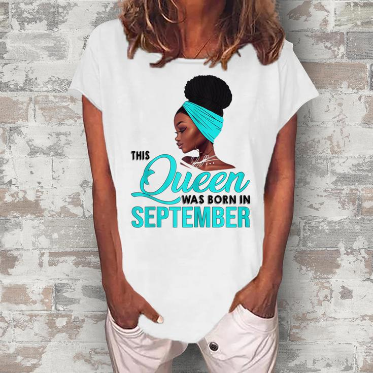 Womens This Queen Was Born In September Birthday For Black  Women's Loosen Crew Neck Short Sleeve T-Shirt