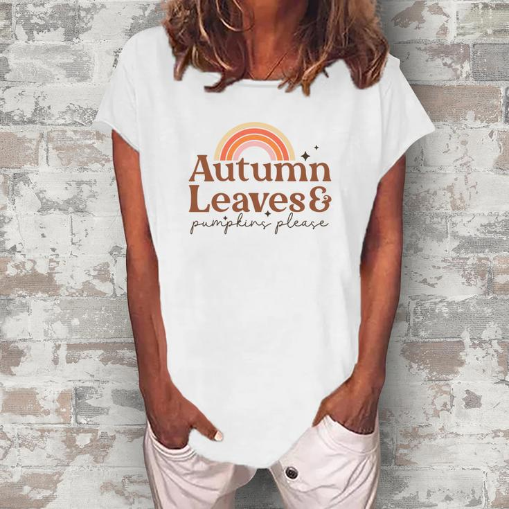 Fall Retro Autumn Leaves Pumpkins Please Thanksgiving Quotes Autumn Season Women's Loosen T-shirt