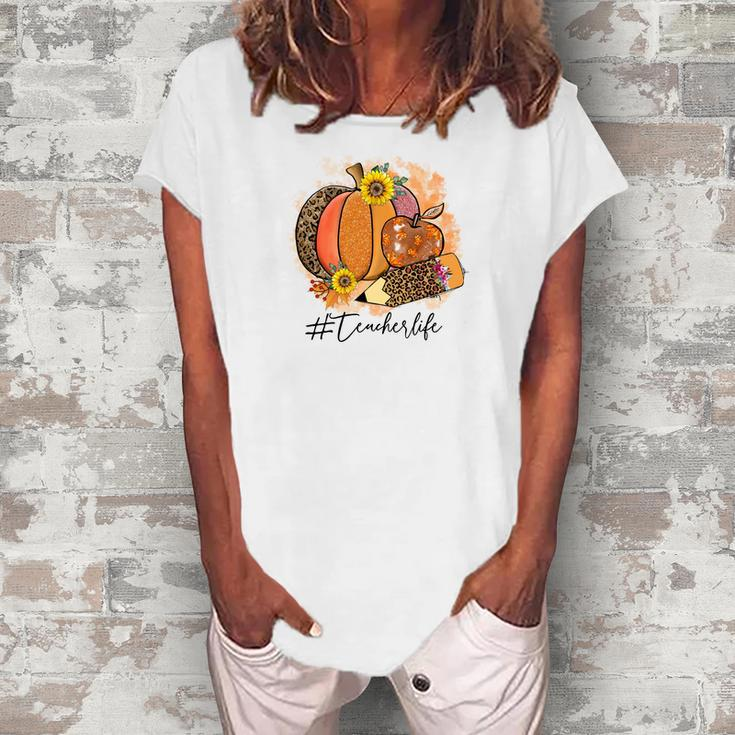 Happy Teacher Life Fall Autumn Pumpkin Women's Loosen T-shirt