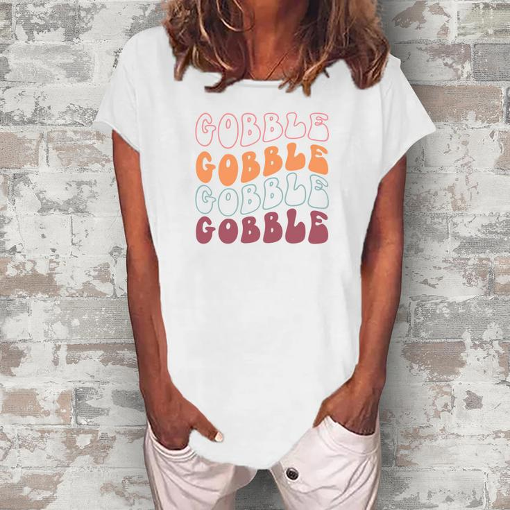 Retro Thanksgiving Gobble Gobble Gobble Women's Loosen T-shirt