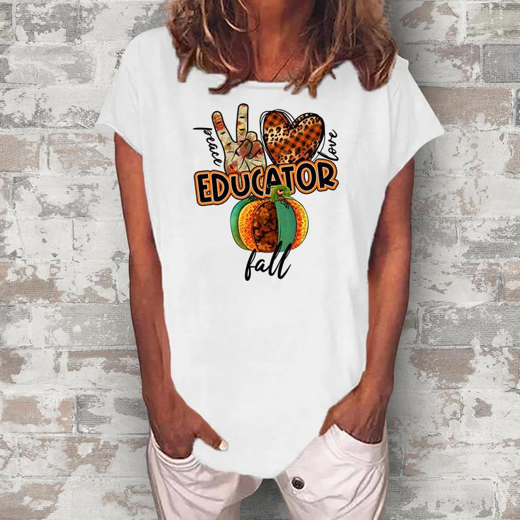 Teacher Peace Love Fall Educator Women's Loosen T-shirt