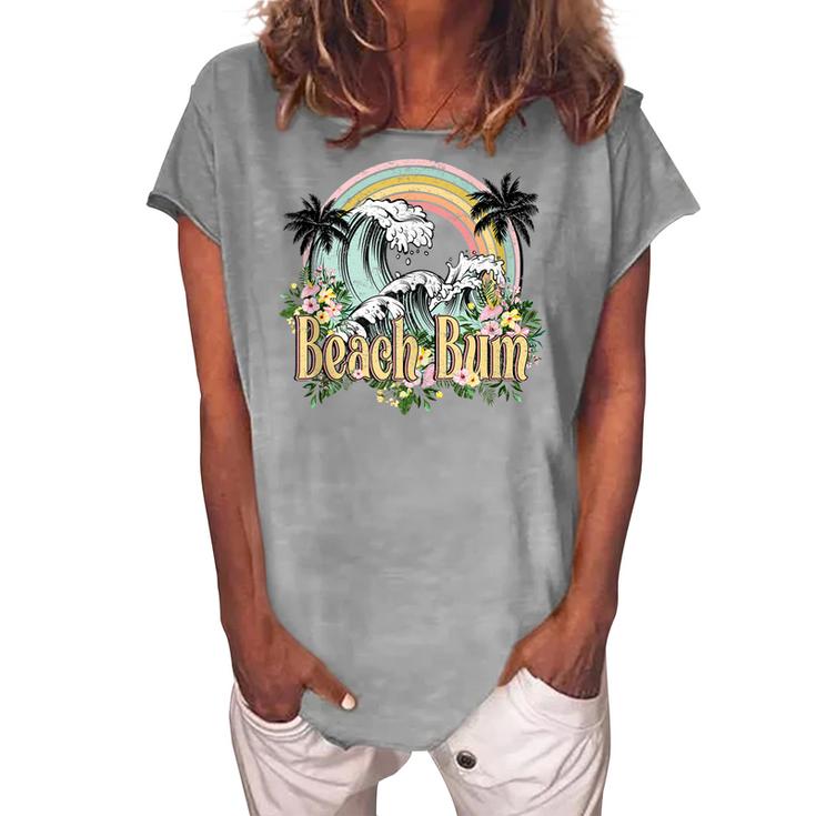 Vintage Retro Beach Bum Tropical Summer Vacation Gifts  Women's Loosen Crew Neck Short Sleeve T-Shirt