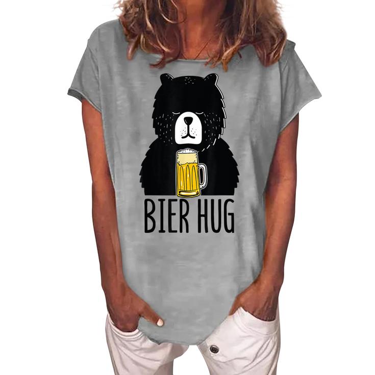 Funny Oktoberfest Design Bier Beer Bear Hug German Party  Women's Loosen Crew Neck Short Sleeve T-Shirt