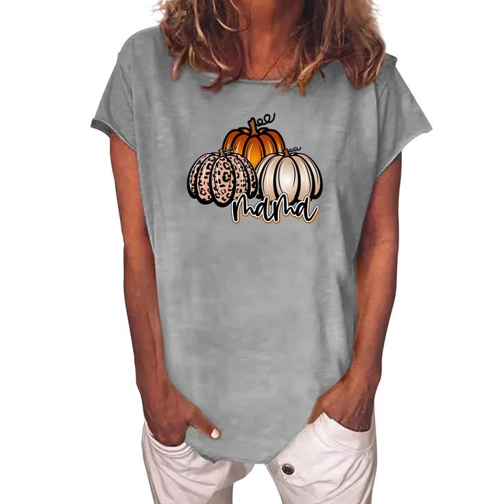 Mama Pumpkin Leaopard Orange Pumpkins Fall Women's Loosen Crew Neck Short Sleeve T-Shirt
