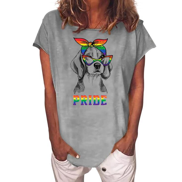 Cute Dog Lover Puppy Owner Beagle Mom Dad Gay Lesbian Lgbt Women's Loosen Crew Neck Short Sleeve T-Shirt