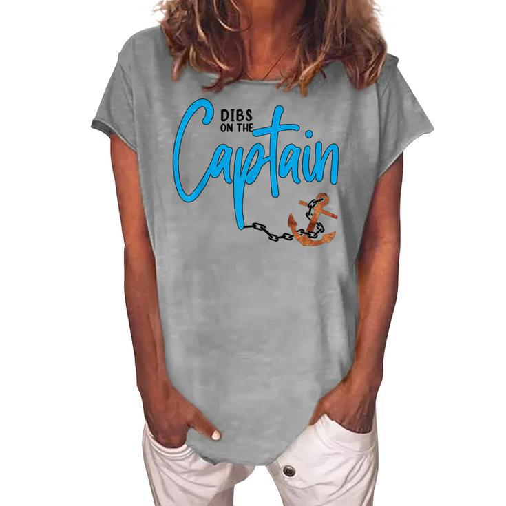 Dibs On The Captain Fire Captain Wife Girlfriend Sailing Women's Loosen Crew Neck Short Sleeve T-Shirt
