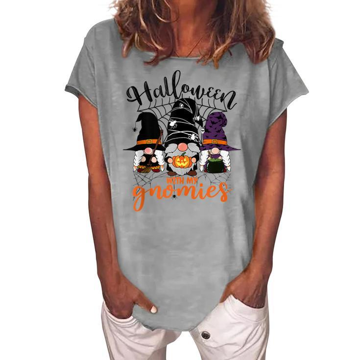 Gnomes Halloween With My Gnomies Witch Garden Gnome Women's Loosen Crew Neck Short Sleeve T-Shirt