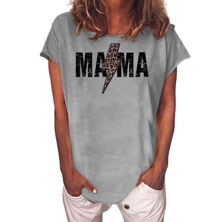 Mama Lightning Bolt Leopard Cheetah Print Mothers Day Women's Loosen Crew Neck Short Sleeve T-Shirt