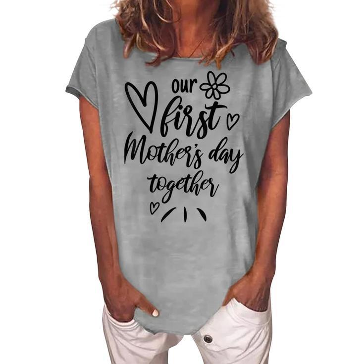 Our First Mothers Day Happy New Mom Mothers Day Rainbow Women's Loosen Crew Neck Short Sleeve T-Shirt