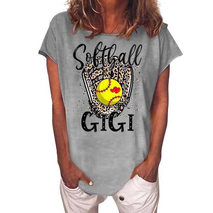 Softball Gigi Leopard Game Day Softball Lover Mothers Day Women's Loosen Crew Neck Short Sleeve T-Shirt