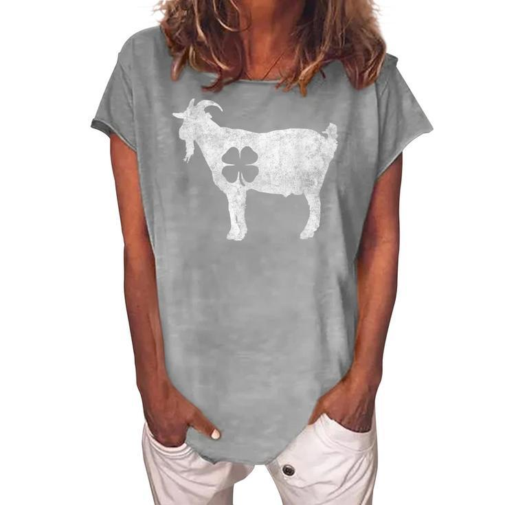 Vintage St Patricks Day Funny Goat Irish Llama Shamrock Gift Women's Loosen Crew Neck Short Sleeve T-Shirt