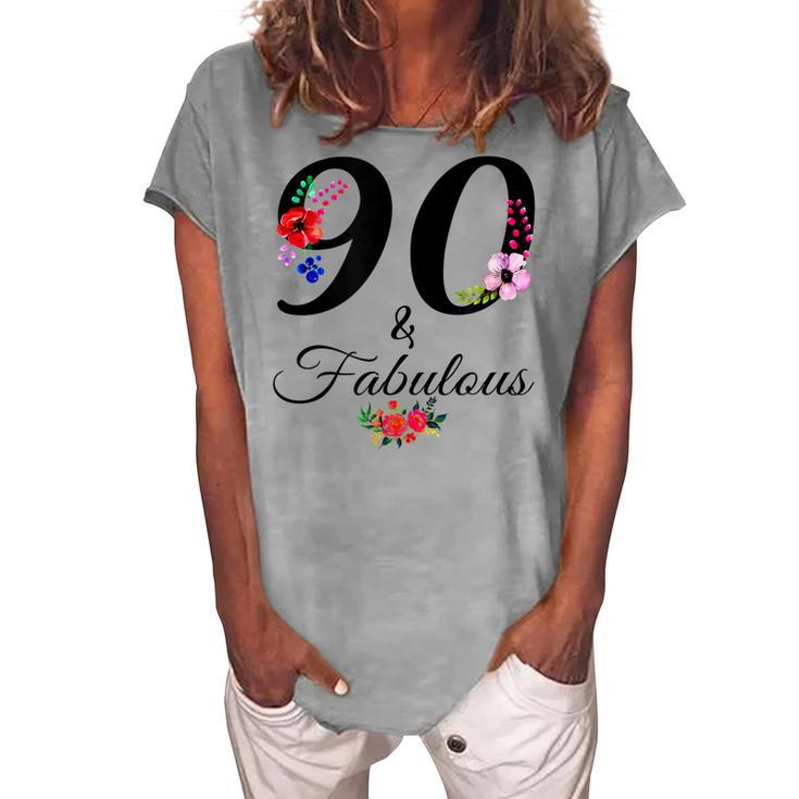 90 & Fabulous 90 Years Old Vintage Floral 1932 90Th Birthday Women's Loosen T-shirt