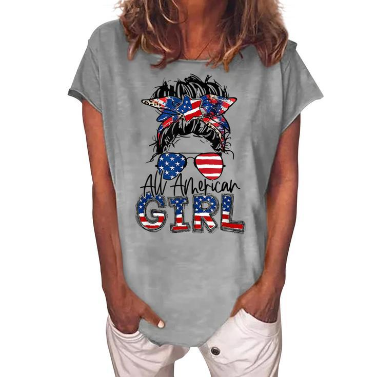All American Girl 4Th Of July Girls Kids Sunglasses Family V2 Women's Loosen T-shirt