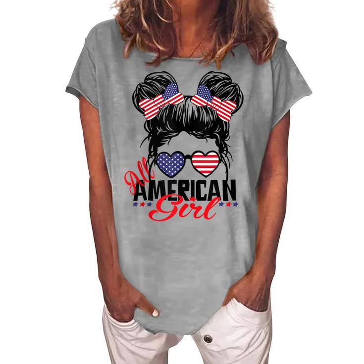 All American Girl Independence 4Th Of July Patriotic Women's Loosen T-shirt