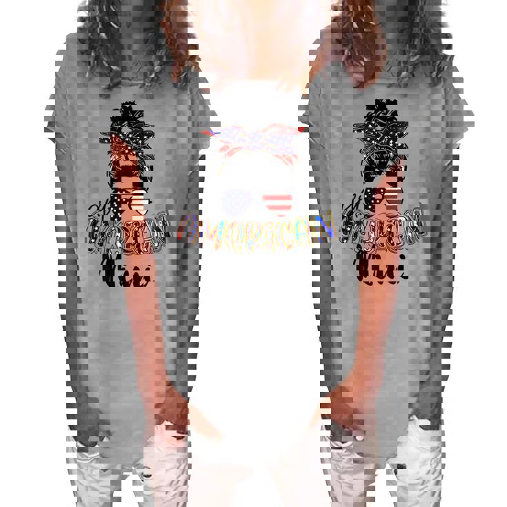 Womens All American Mimi Messy Bun 4Th Of July Independence Day Women's Loosen T-shirt