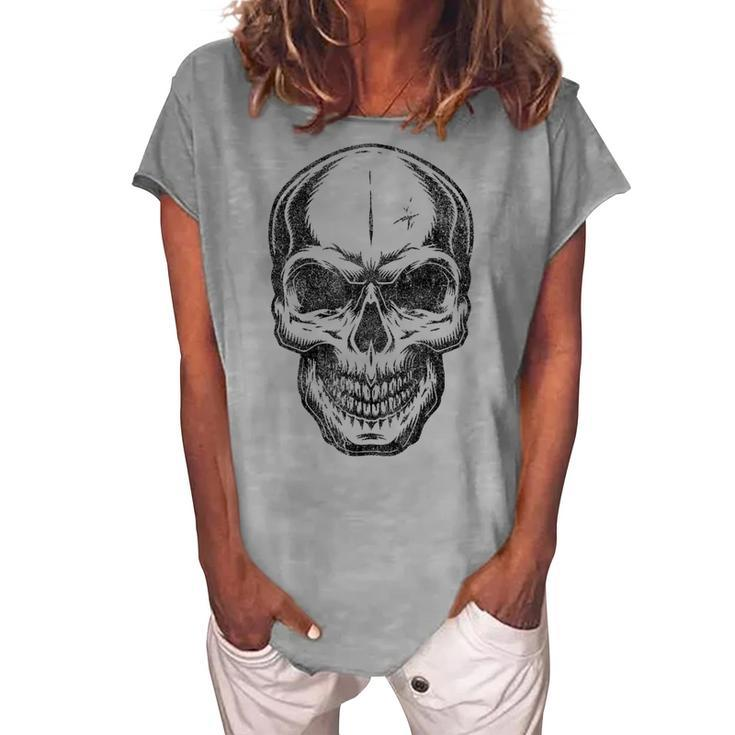 Angry Skeleton Scull Scary Horror Halloween Party Costume Women's Loosen T-shirt