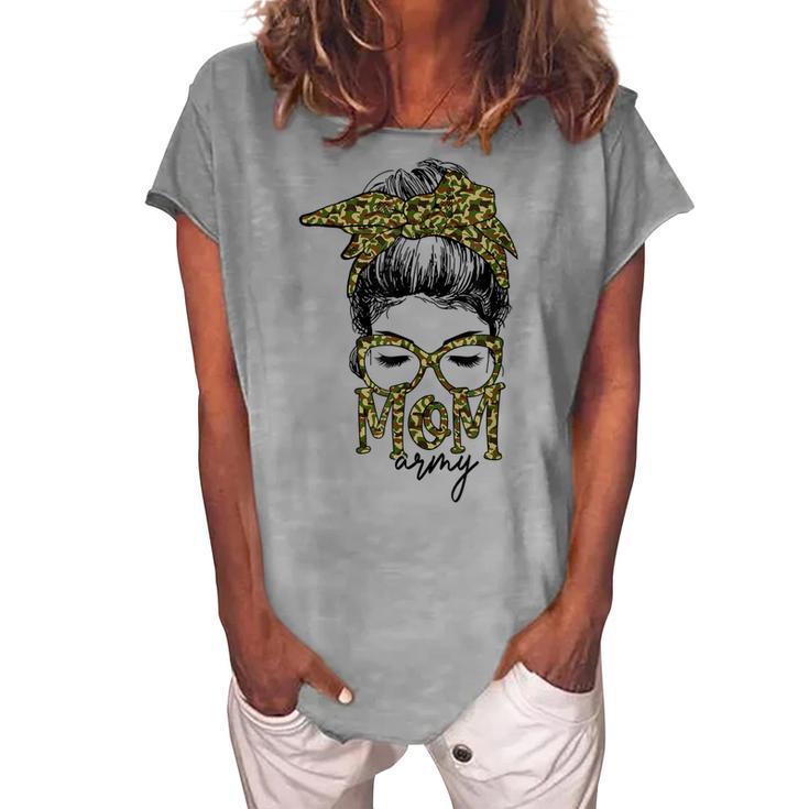 Army Mom Messy Bun Hair Glasses V2 Women's Loosen T-shirt