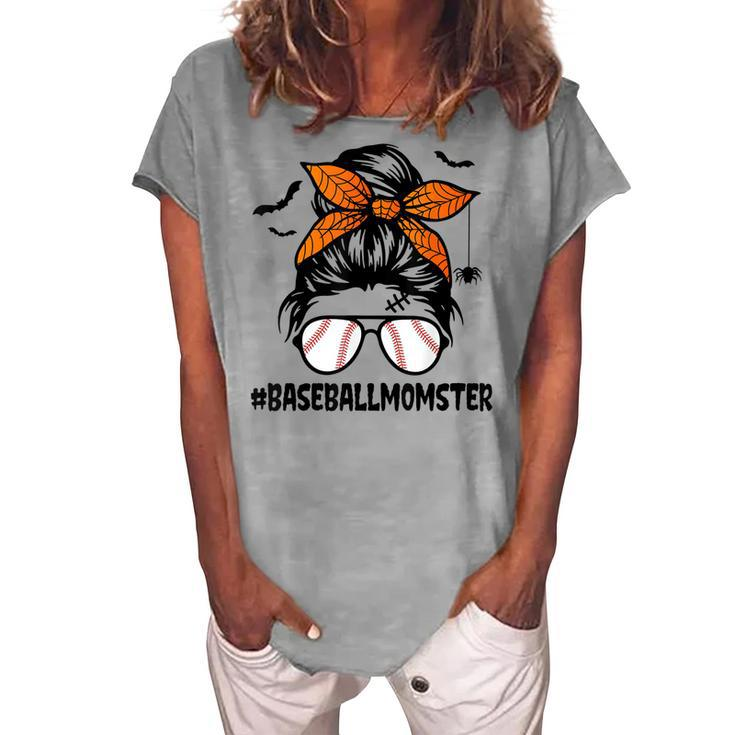 Baseball Momster For Women Halloween Mom Messy Bun Women's Loosen T-shirt