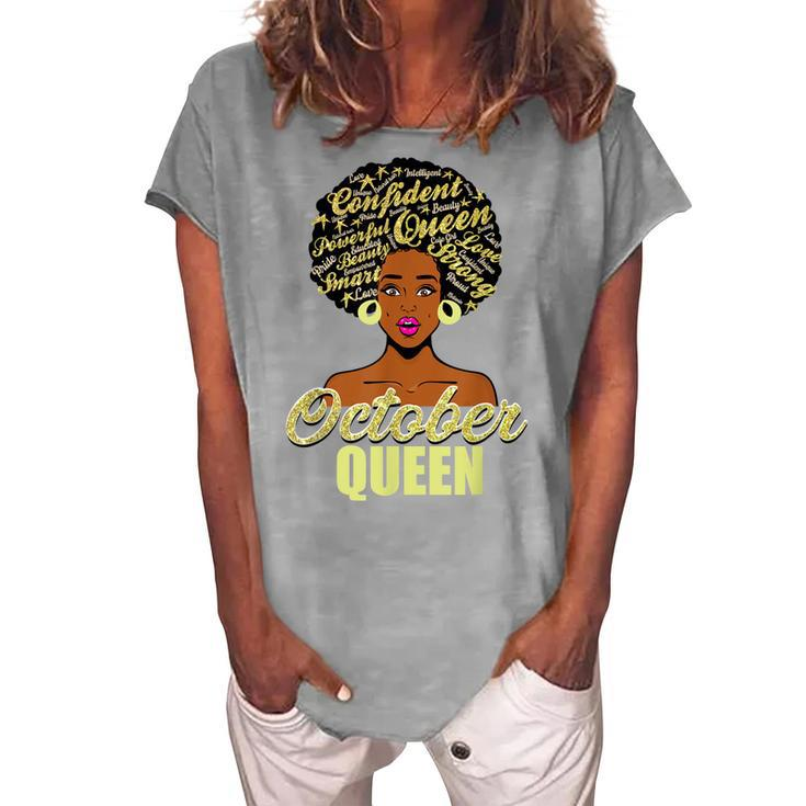 Black African American Melanin Afro Queen October Birthday Women's Loosen T-shirt