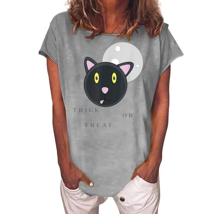 Graphic Black Cat Halloween T - Trick Or Treat Women's Loosen T-shirt