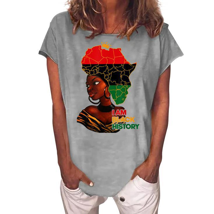 I Am Black History Melanin Pride Africa Map Hair Black Queen V2 Women's Loosen T-shirt