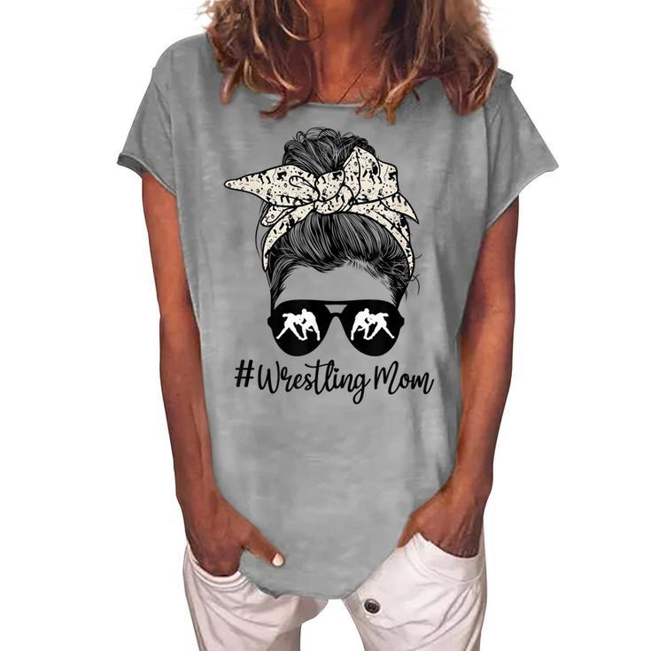 Bleached Life Wrestling Mom Leopard Messy Bun Glasses V2 Women's Loosen T-shirt