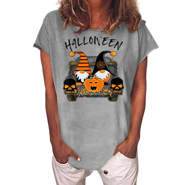Boo Pumpkin Witch Gnomes In Halloween Truck Holiday V2 Women's Loosen T-shirt