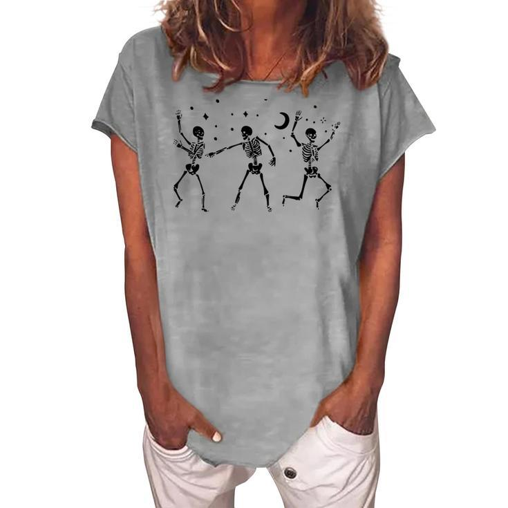 Cute Dancing Skeleton Halloween Party Costume Spooky Season Women's Loosen T-shirt