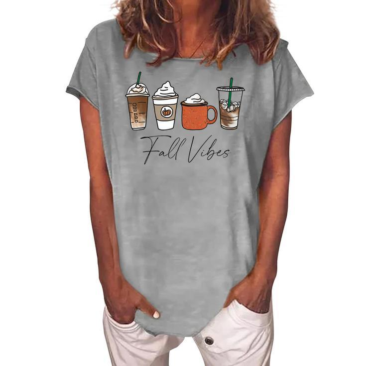 Cute Fall Vibes Coffee Pumpkin Spice Latte Drinks Autumn  Women's Loosen Crew Neck Short Sleeve T-Shirt