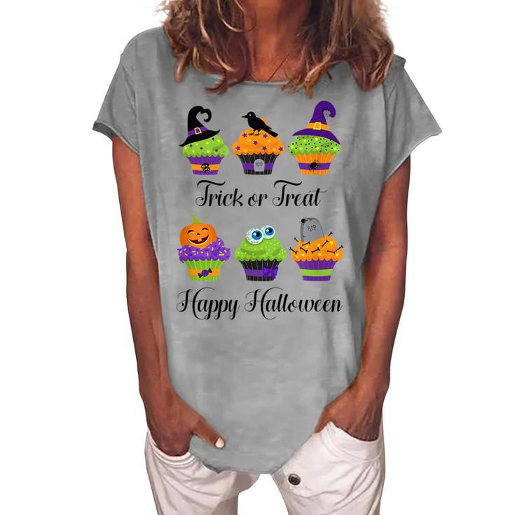 Cute Trick Or Treat Happy Halloween Cupcake Assortment Women's Loosen T-shirt