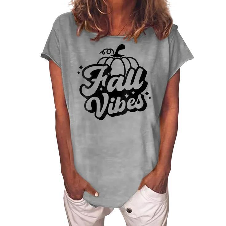 Fall Vibes Pumpkin Season Happy Fall Yall Hello Fall Autumn  Women's Loosen Crew Neck Short Sleeve T-Shirt
