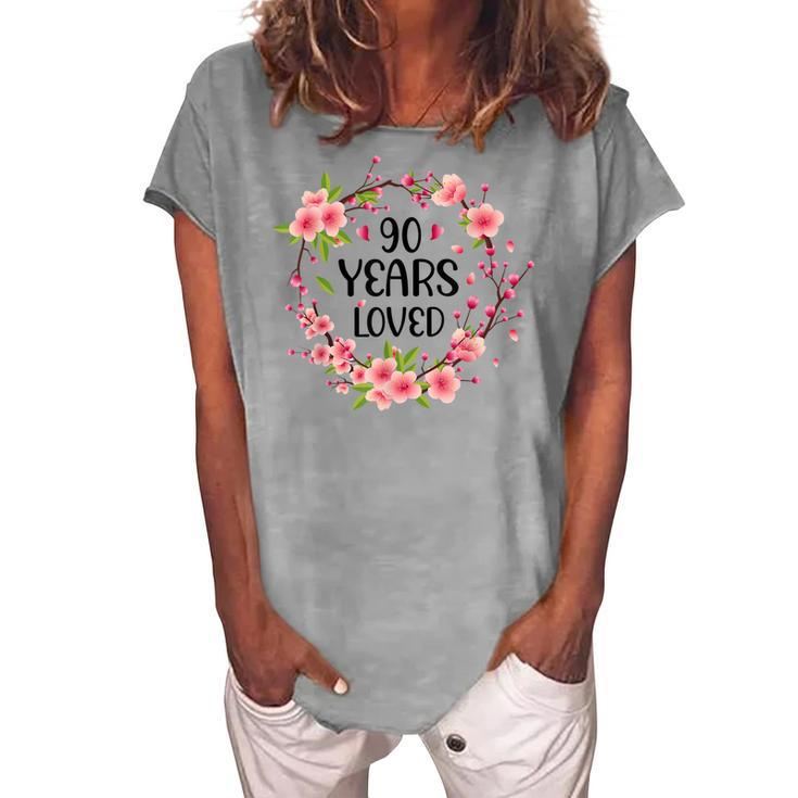 Floral 90 Year Old 90Th Birthday Women 90 Years Loved Women's Loosen T-shirt