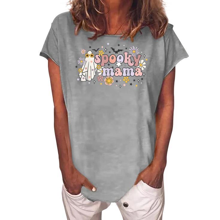 Floral Ghost Halloween Spooky Mama Cool Mom Halloween Women's Loosen T-shirt