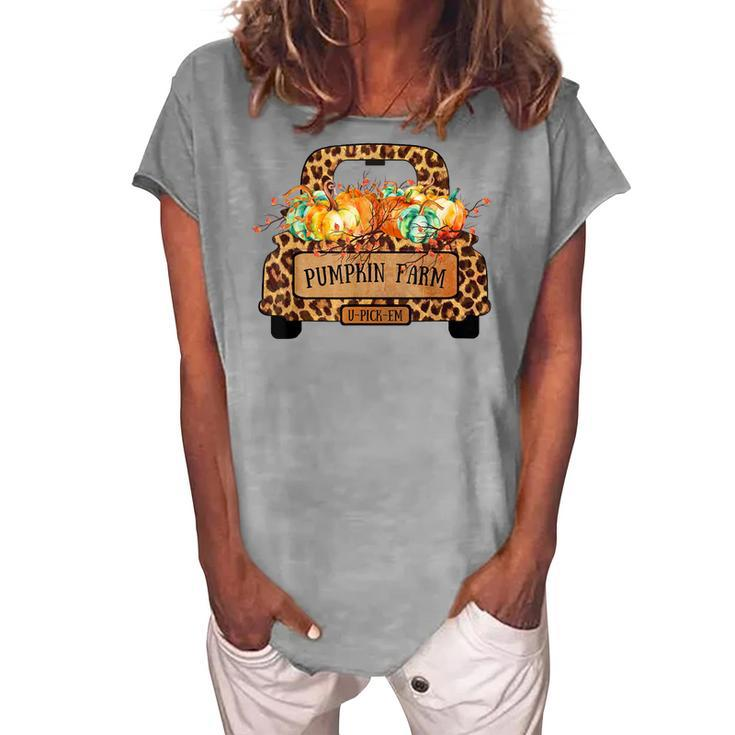 Halloween Pumpkin Farm Farmer Leopard Truck Farmers Wife Women's Loosen T-shirt